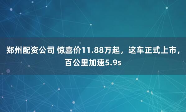 郑州配资公司 惊喜价11.88万起，这车正式上市，百公里加速5.9s